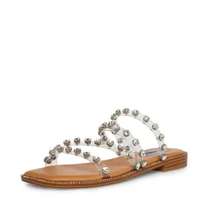 Steve Madden Skyler-P Clear Pyramid Embellished Slip On Square Toe Flat Sandals