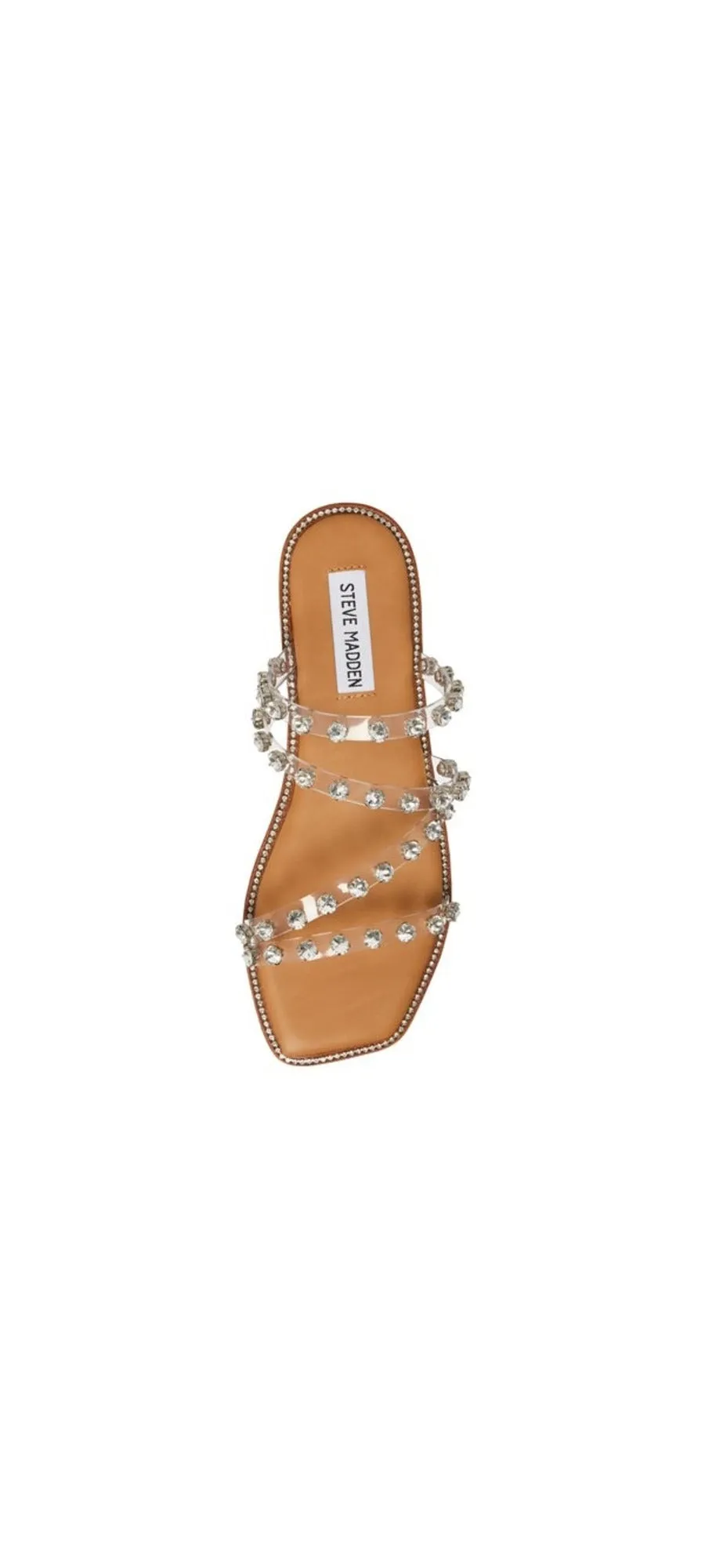 Steve Madden Skyler-P Clear Pyramid Embellished Slip On Square Toe Flat Sandals