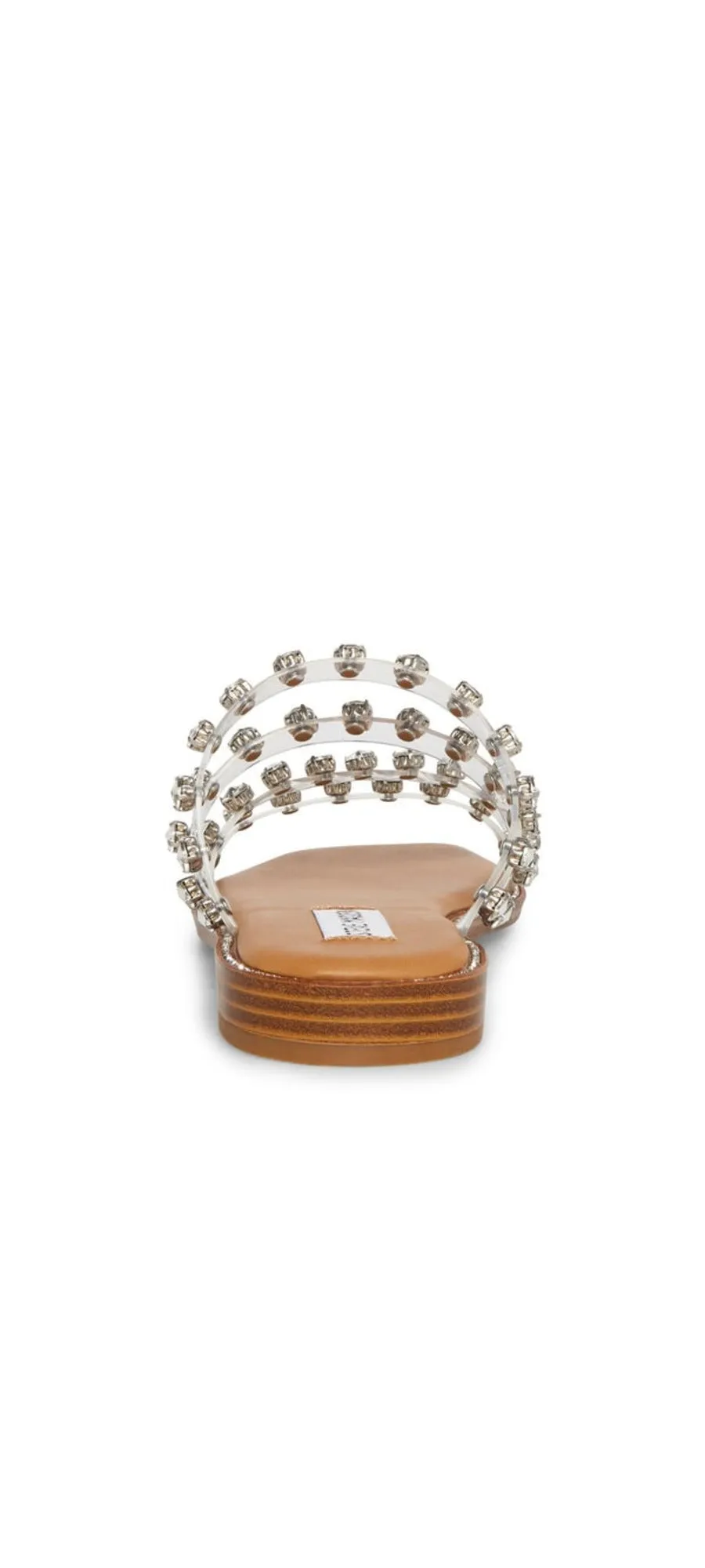Steve Madden Skyler-P Clear Pyramid Embellished Slip On Square Toe Flat Sandals