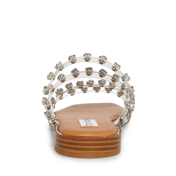 Steve Madden Skyler-P Clear Pyramid Embellished Slip On Square Toe Flat Sandals