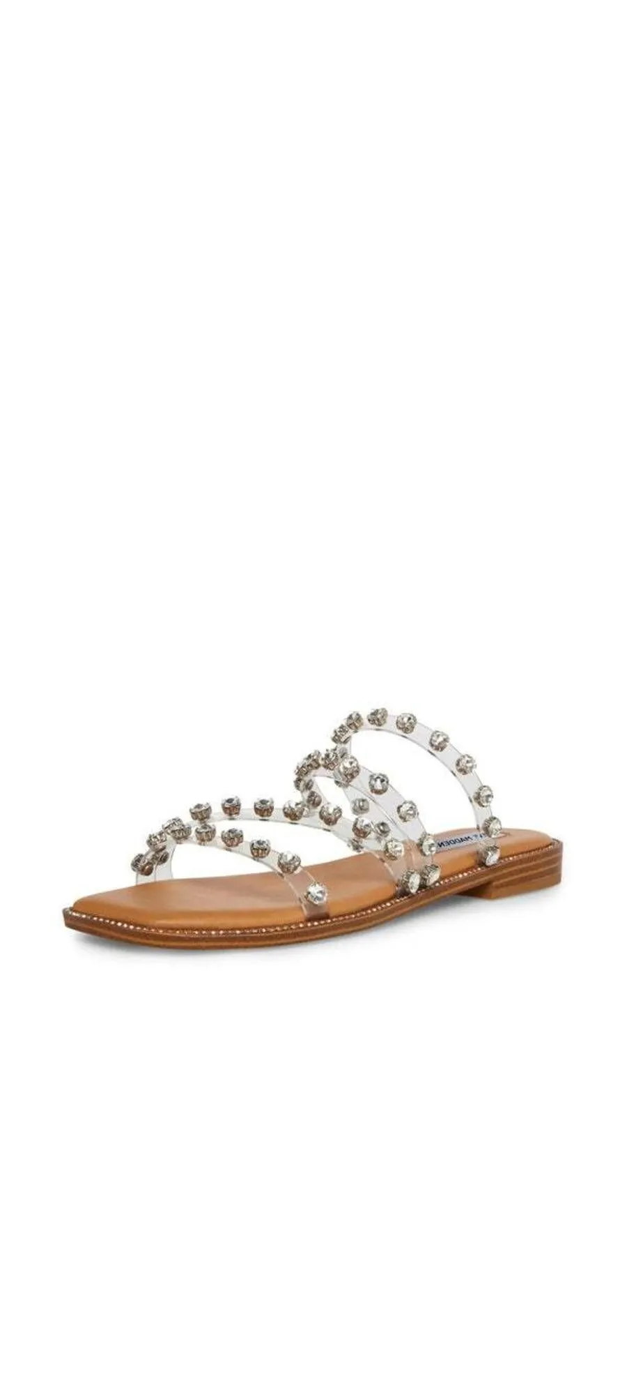 Steve Madden Skyler-P Clear Pyramid Embellished Slip On Square Toe Flat Sandals