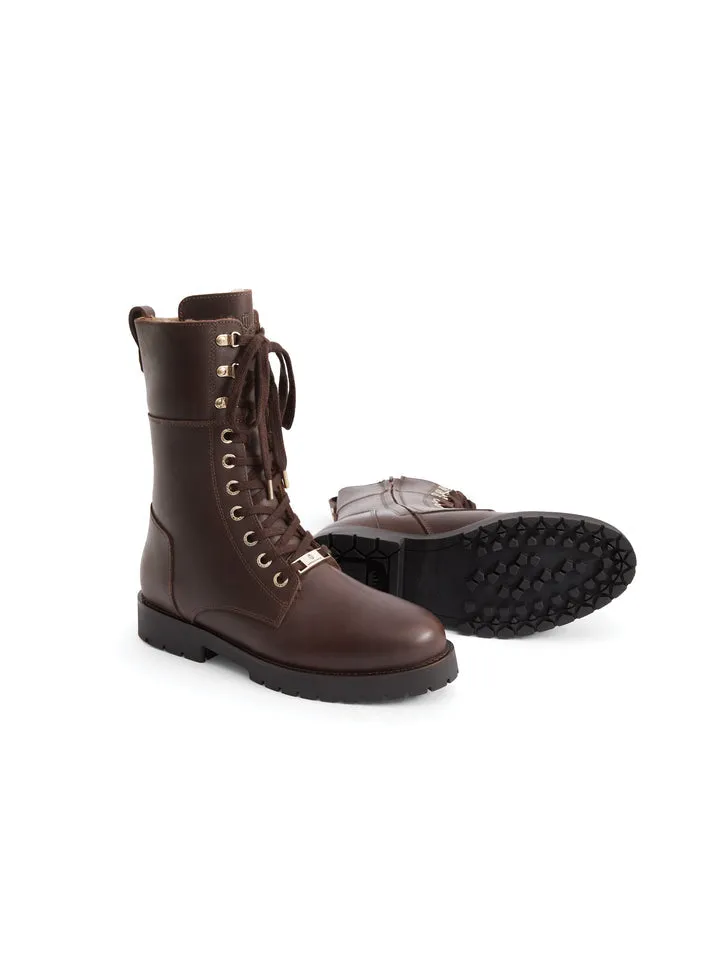 The Anglesey Shearling Lined Combat Boot - Mahogany Leather