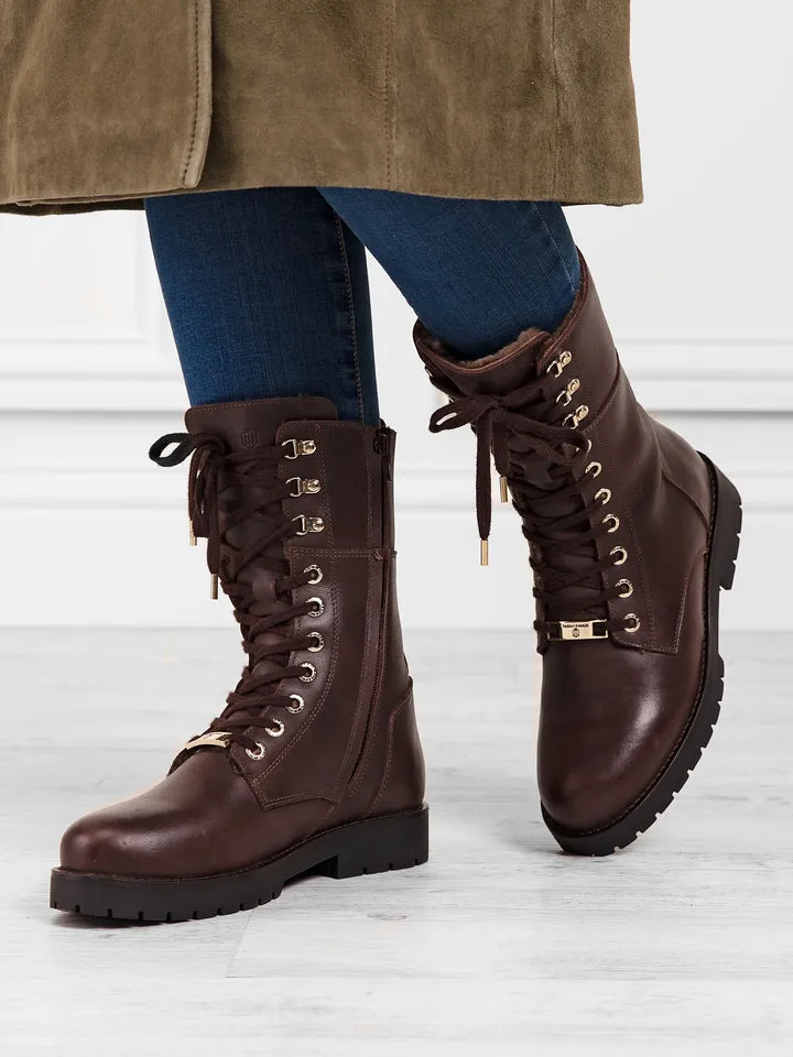 The Anglesey Shearling Lined Combat Boot - Mahogany Leather