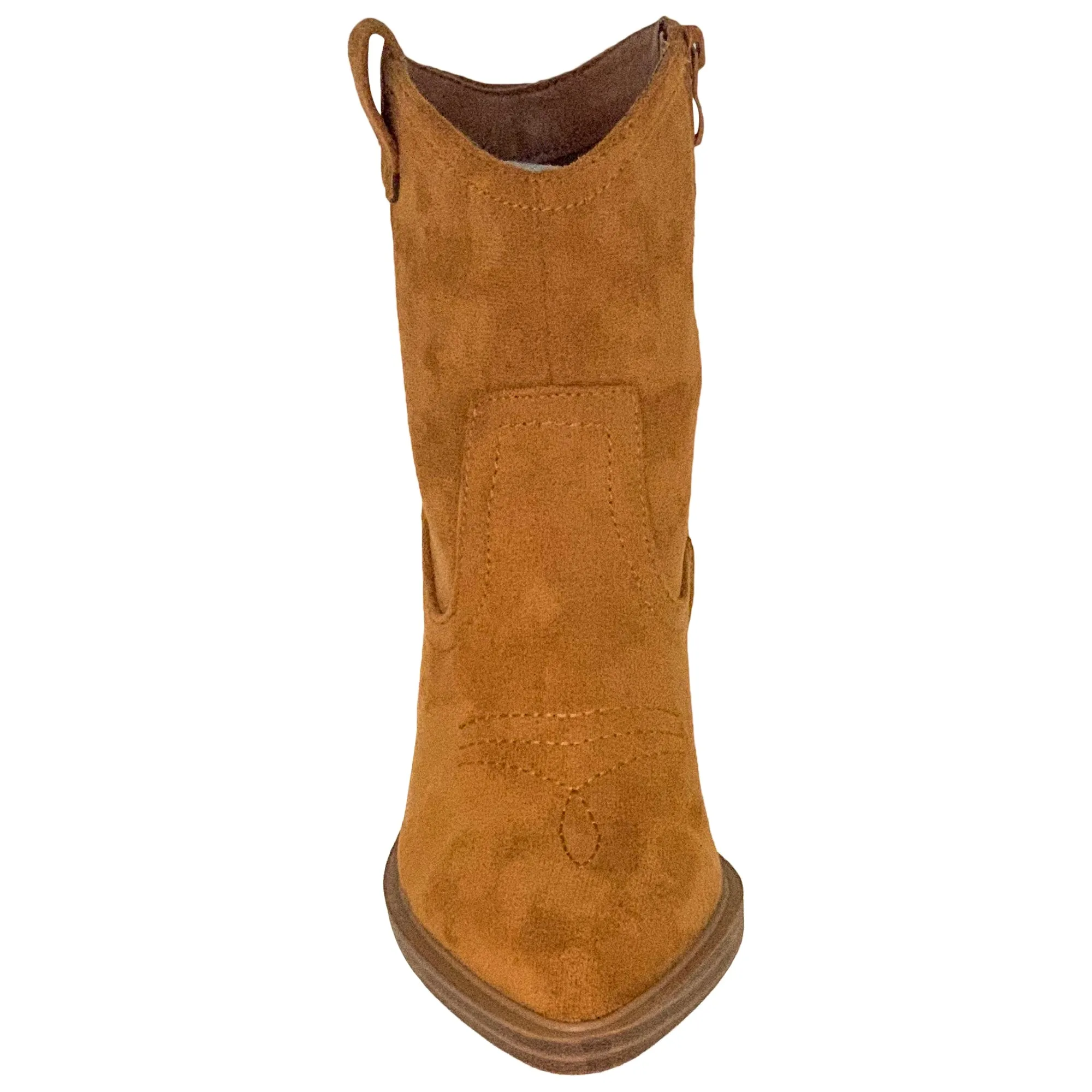 Western Ankle Booties Stitched Cowboy Toe Side Zipper Closure Tan