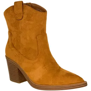 Western Ankle Booties Stitched Cowboy Toe Side Zipper Closure Tan