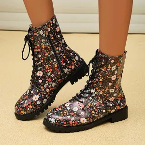 Women's Fashionable Versatile Thick Sole Floral Martin Boots 40150650S